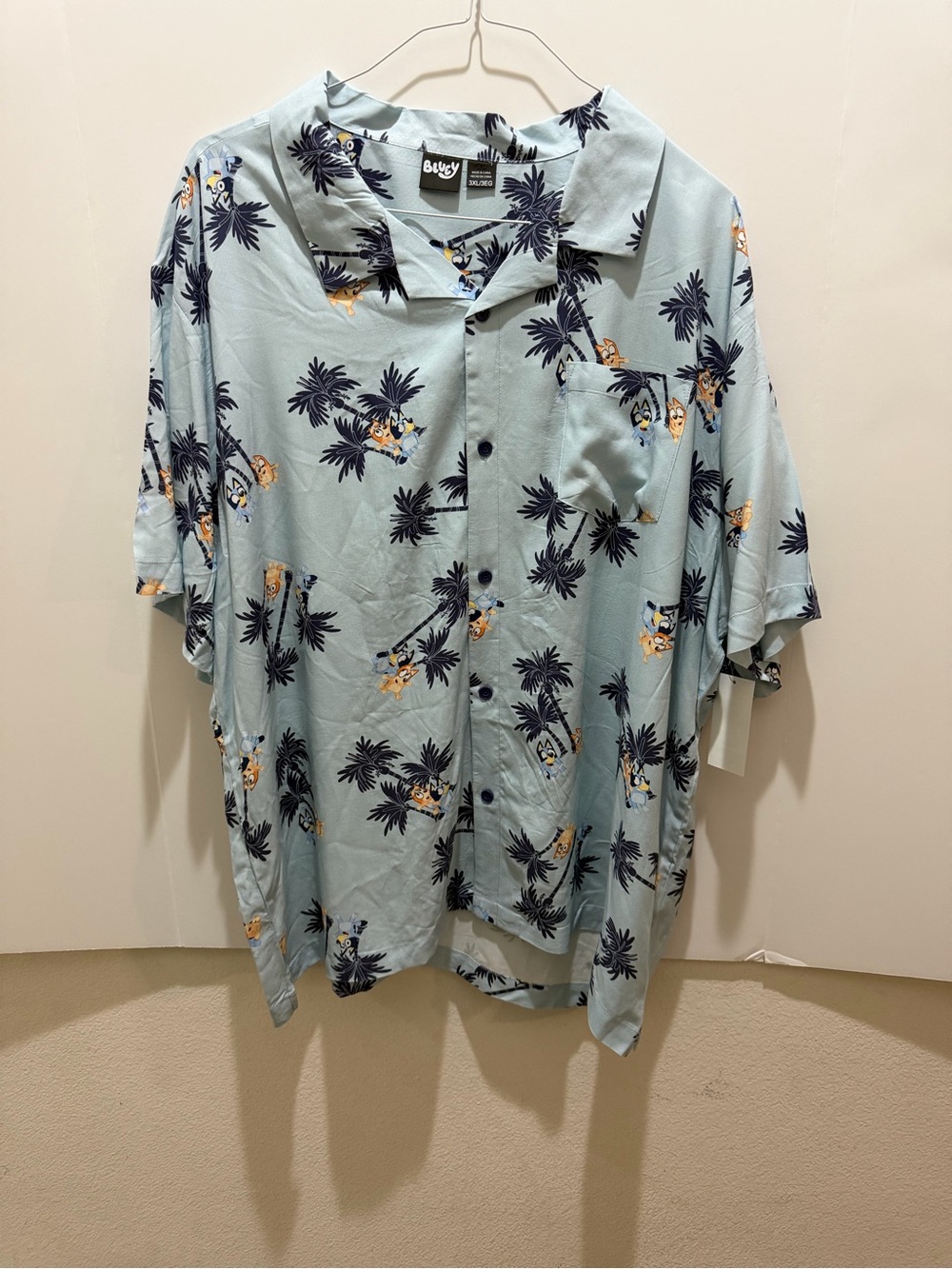 Bluey Cartoon Light Blue Hawaiian Camp Shirt Size 3XL